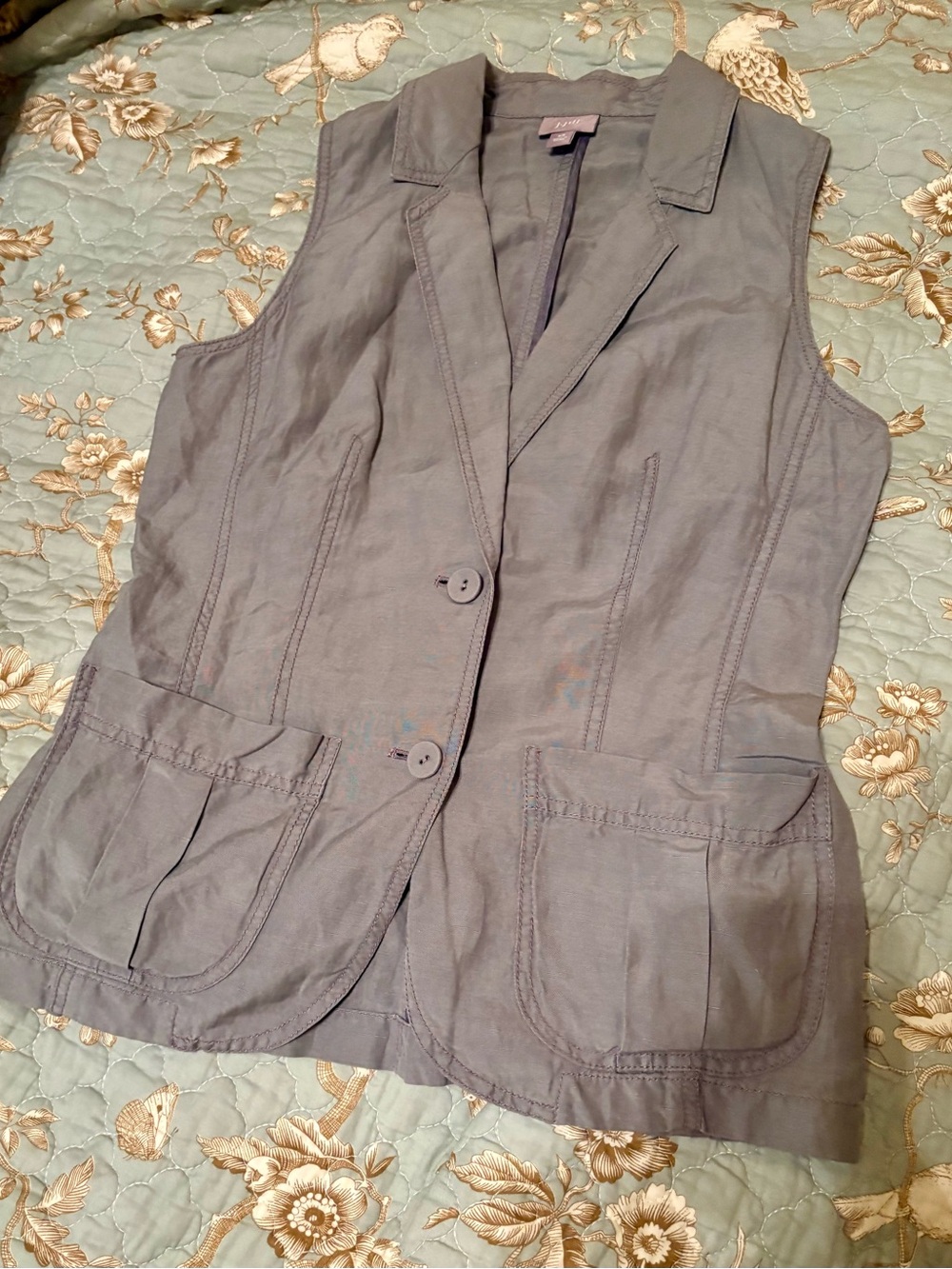 J. Jill Linen-Silk Vest, XS, Gray